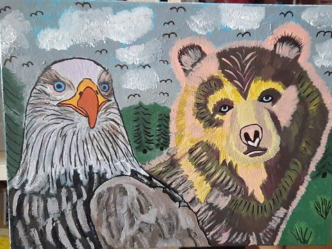 Авторська Картина акрилом &laquo;Ведмідь та Орел&raquo; (30х20 см, Анімалістика) ART_EAGLE_BEAR_001 фото